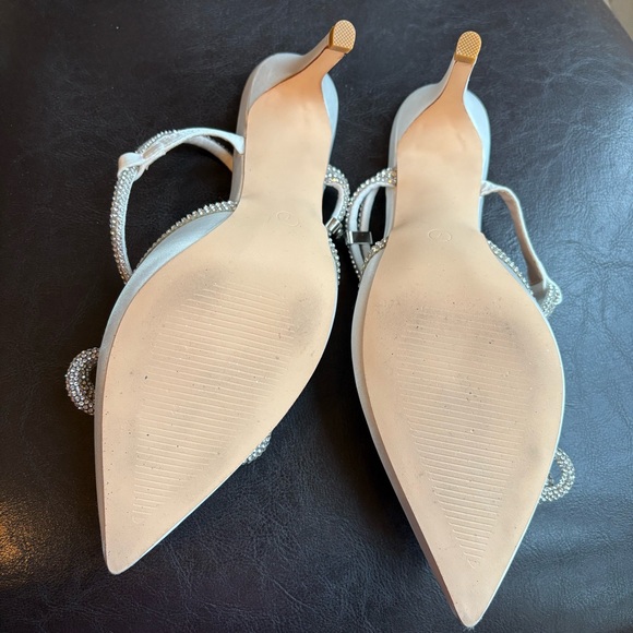 Elegant White Satin Wedding Heels with Rhinestone Bow & Adjustable Ankle Strap! - Picture 5 of 9